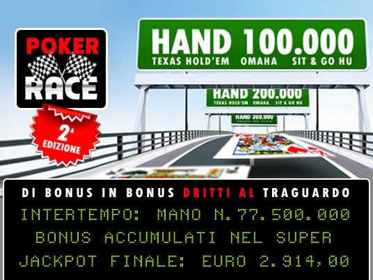 La Poker Race è ai tre quarti di gara: finora 304 premiati e Jackpot Finale a 3mila Euro!