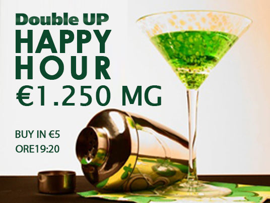 Alle 19:20 c’è il Double UP Happy Hour: con 5 Euro, tanto divertimento e 1.250 noccioline!!