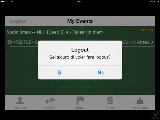 Per effettuare il Logout dovrete confermare la scelta (sarà difficile dopo aver provato questa App!)